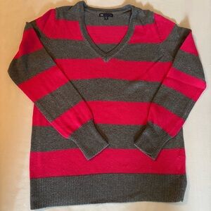 Vintage Gap Luxe Striped V-Neck Sweater - Pink and Gray
